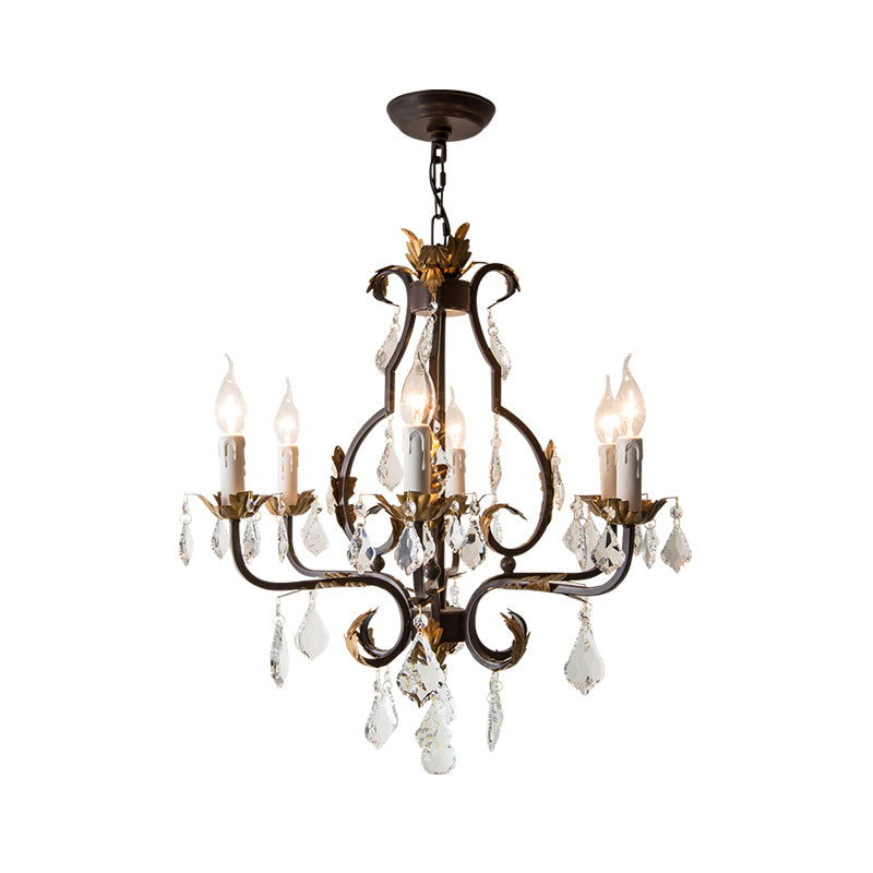 Spur Pendant Chandelier Traditional Crystal 6/8 Bulbs Deep Tan Hanging Ceiling Light Clearhalo 'Ceiling Lights' 'Chandeliers' Lighting' options 230724