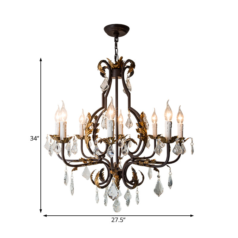 Spur Pendant Chandelier Traditional Crystal 6/8 Bulbs Deep Tan Hanging Ceiling Light Clearhalo 'Ceiling Lights' 'Chandeliers' Lighting' options 230725