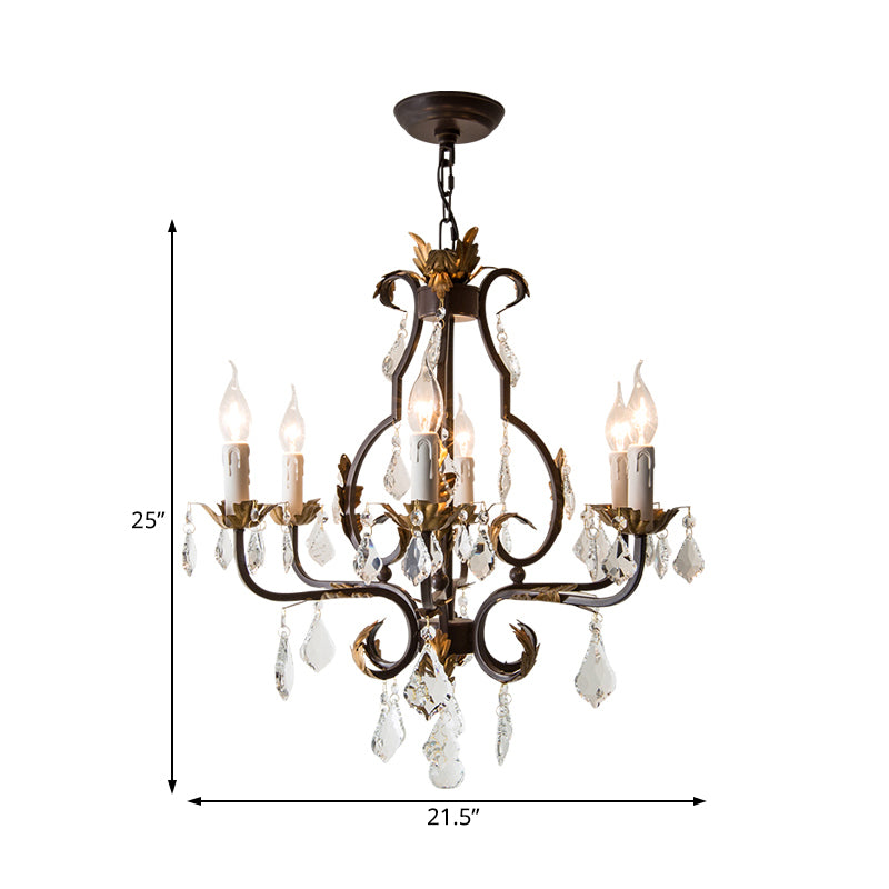 Spur Pendant Chandelier Traditional Crystal 6/8 Bulbs Deep Tan Hanging Ceiling Light Clearhalo 'Ceiling Lights' 'Chandeliers' Lighting' options 230726