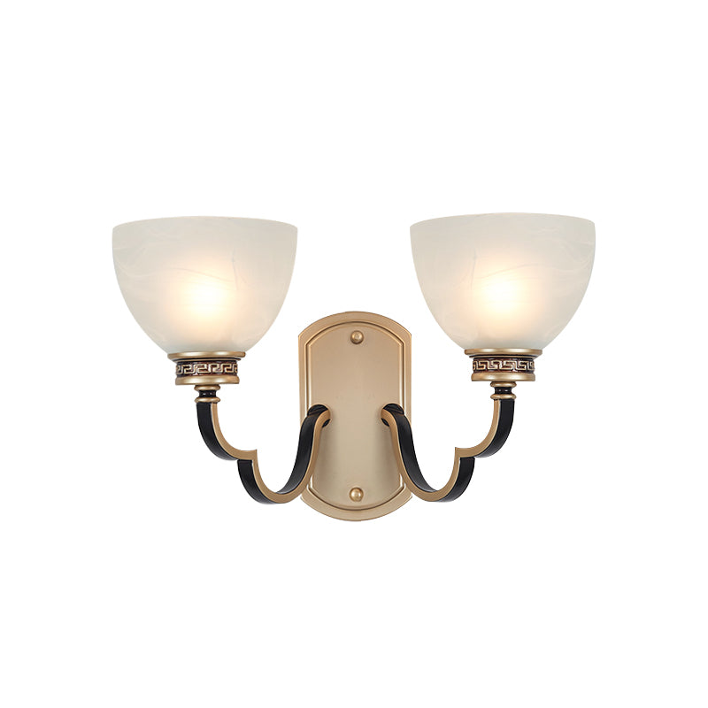 Gold Dome Wall Mount Light Traditional Frosted Glass 1/2-Light Living Room Sconce Light with Wavy Arm Clearhalo 'Wall Lamps & Sconces' 'Wall Lights' Lighting' 230730