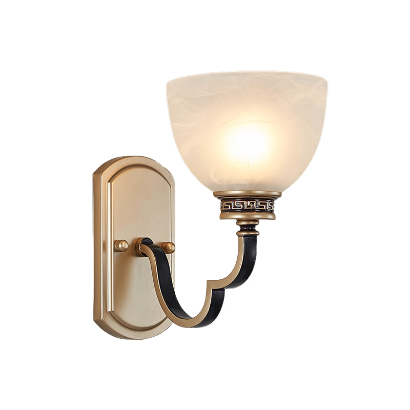 Gold Dome Wall Mount Light Traditional Frosted Glass 1/2-Light Living Room Sconce Light with Wavy Arm Clearhalo 'Wall Lamps & Sconces' 'Wall Lights' Lighting' 230736