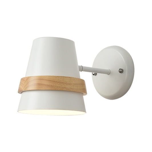 Adjustable Horn Shaped Wall Light Minimalist Metal 1-Light Bedside Wall Lighting with Wood Ring Decor Clearhalo 'Wall Lamps & Sconces' 'Wall Lights' Lighting' 2307369