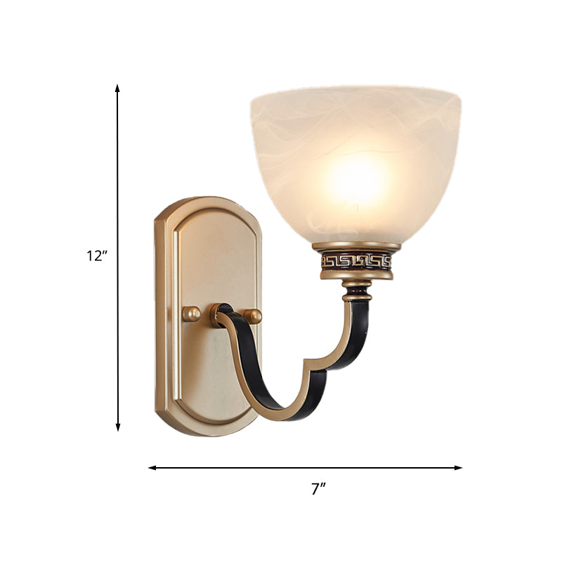 Gold Dome Wall Mount Light Traditional Frosted Glass 1/2-Light Living Room Sconce Light with Wavy Arm Clearhalo 'Wall Lamps & Sconces' 'Wall Lights' Lighting' 230737