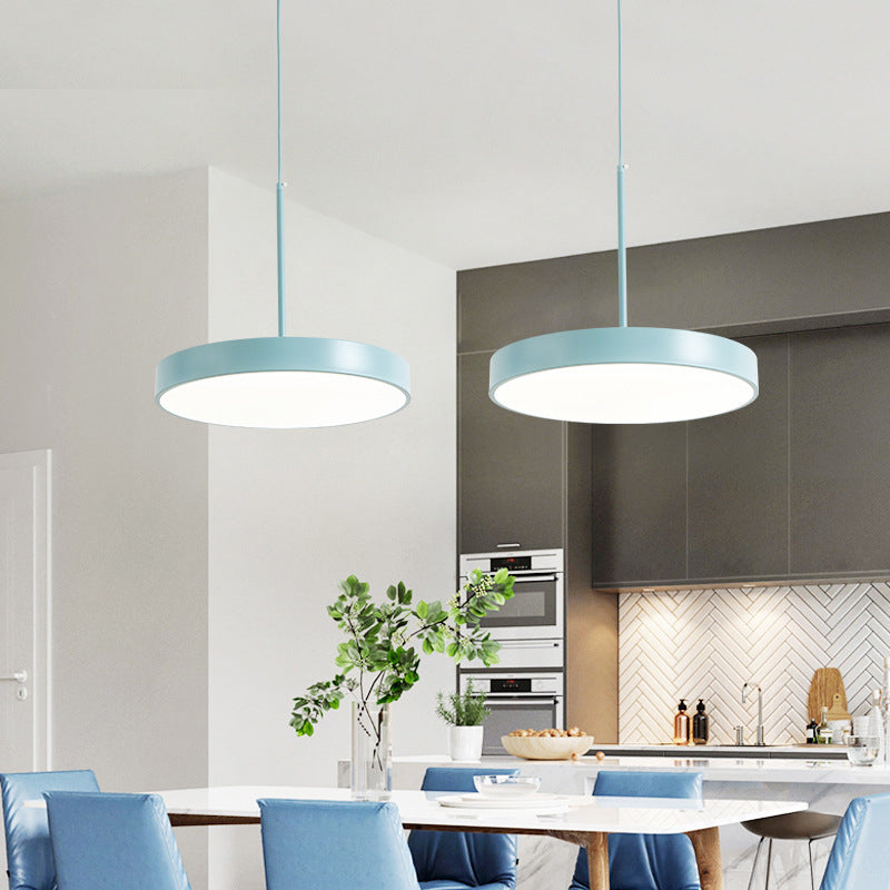 Minimalistic LED Hanging Pendant Light Circular Ceiling Lamp with Acrylic Shade for Dining Room Blue Clearhalo 'Ceiling Lights' 'Pendant Lights' 'Pendants' Lighting' 2307396_2a76d264-cff5-4c77-8a75-e4880005e23c