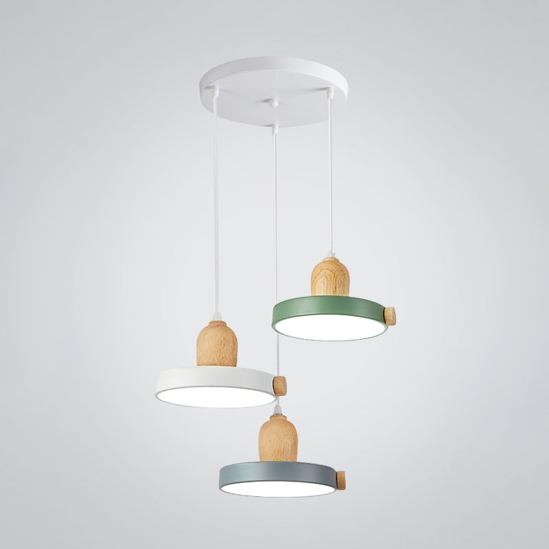 Nordic Pot Lid LED Pendant Lamp Acrylic 3-Head Dining Room Multi Ceiling Light in White and Wood White Round Clearhalo 'Ceiling Lights' 'Pendant Lights' 'Pendants' Lighting' 2307400_03caa21e-f9a8-42cb-a7d5-d80566776935