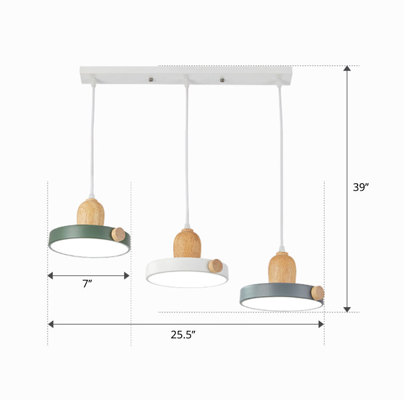 Nordic Pot Lid LED Pendant Lamp Acrylic 3-Head Dining Room Multi Ceiling Light in White and Wood Clearhalo 'Ceiling Lights' 'Pendant Lights' 'Pendants' Lighting' 2307404