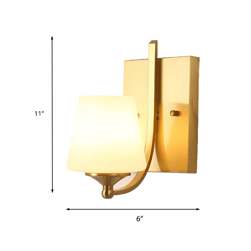 Frosted Glass Brass Sconce Light Conical 1-Light Modern Wall Mounted Light with Swooping Arm for Foyer Clearhalo 'Wall Lamps & Sconces' 'Wall Lights' Lighting' 230741