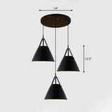 Nordic 3 Lights Cluster Pendant Conical Hanging Light with Metal Shade and Leather Strap Clearhalo 'Ceiling Lights' 'Pendant Lights' 'Pendants' Lighting' 2307417