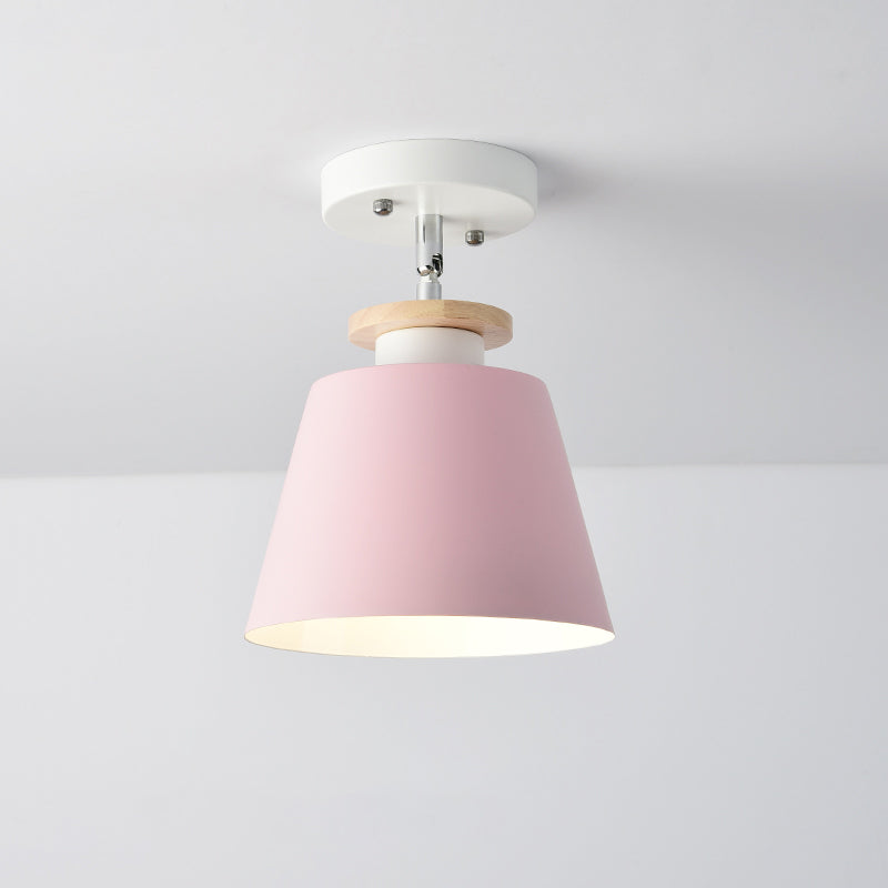 Upside-Down Trifle Ceiling Flush Light Macaron Metal 1-Light Corridor Adjustable Semi Flush Mount Lighting Pink Clearhalo 'Ceiling Lights' 'Close To Ceiling Lights' 'Close to ceiling' 'Semi-flushmount' Lighting' 2307431