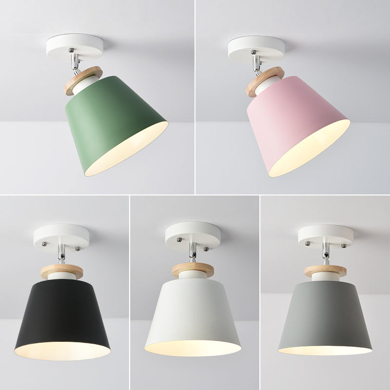 Upside-Down Trifle Ceiling Flush Light Macaron Metal 1-Light Corridor Adjustable Semi Flush Mount Lighting Clearhalo 'Ceiling Lights' 'Close To Ceiling Lights' 'Close to ceiling' 'Semi-flushmount' Lighting' 2307432