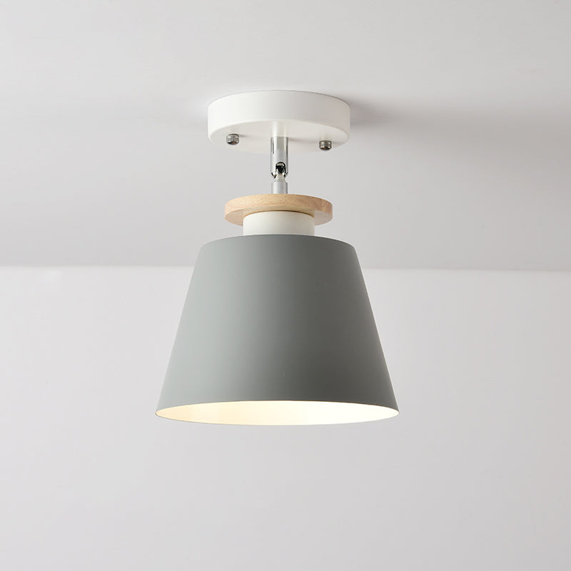 Upside-Down Trifle Ceiling Flush Light Macaron Metal 1-Light Corridor Adjustable Semi Flush Mount Lighting Grey Clearhalo 'Ceiling Lights' 'Close To Ceiling Lights' 'Close to ceiling' 'Semi-flushmount' Lighting' 2307433