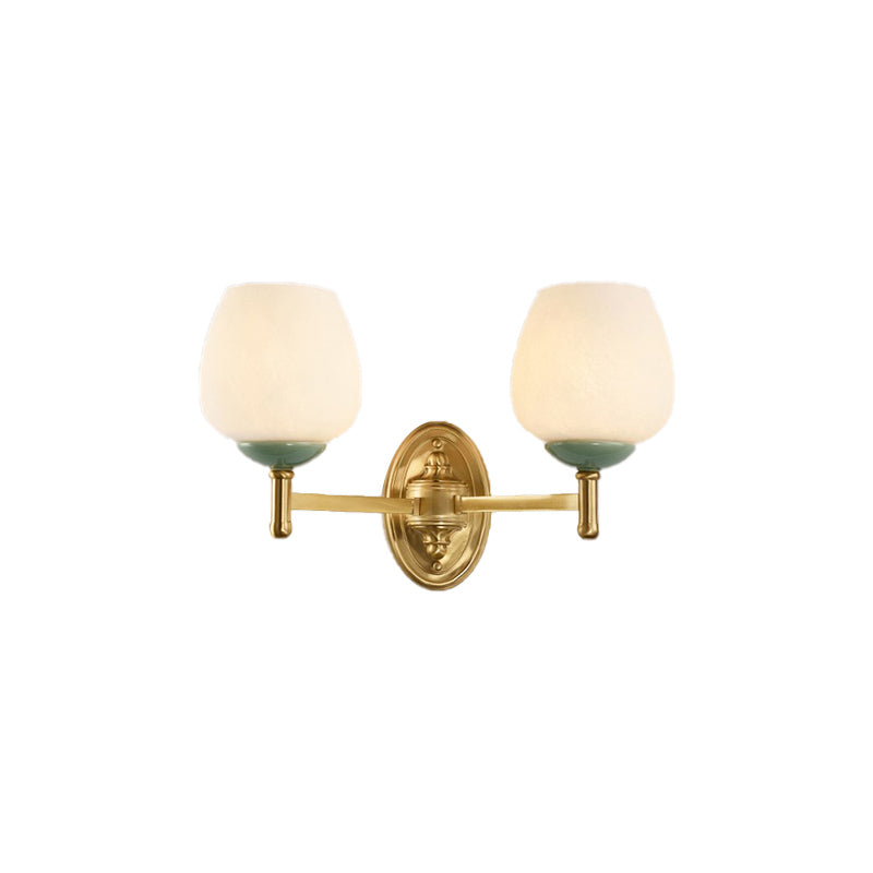 Opal Glass Tapered Wall Sconce Modern 1/2-Light Hall Wall Mount Light Fixture with Porcelain Cap in Gold Clearhalo 'Wall Lamps & Sconces' 'Wall Lights' Lighting' 230750