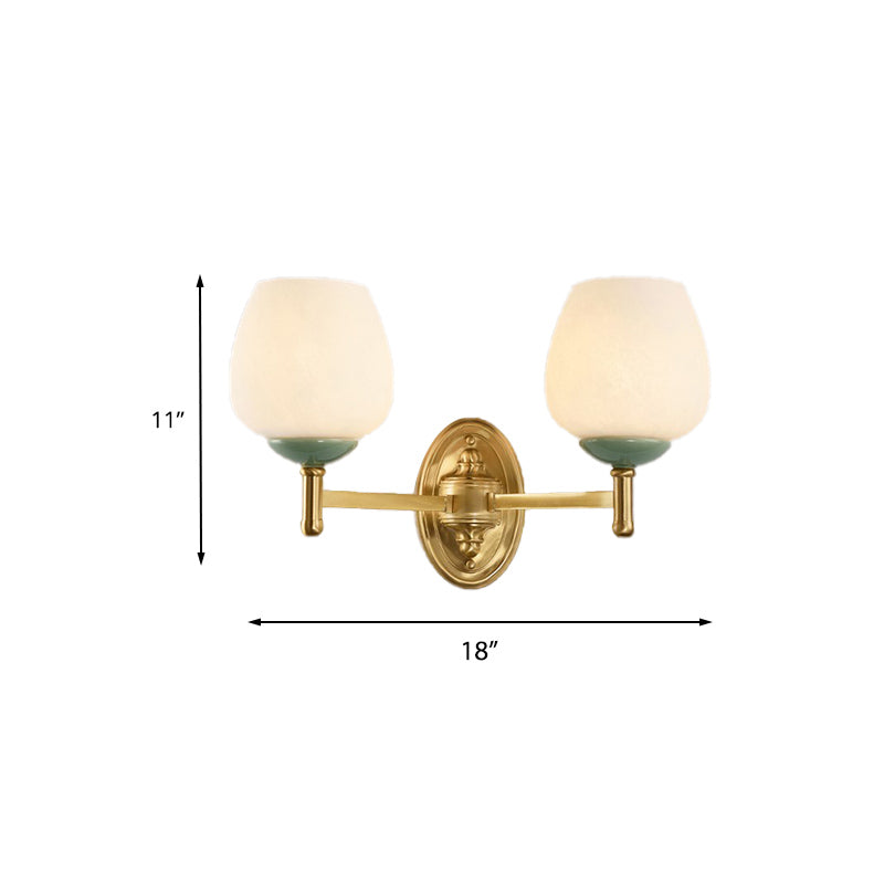 Opal Glass Tapered Wall Sconce Modern 1/2-Light Hall Wall Mount Light Fixture with Porcelain Cap in Gold Clearhalo 'Wall Lamps & Sconces' 'Wall Lights' Lighting' 230751