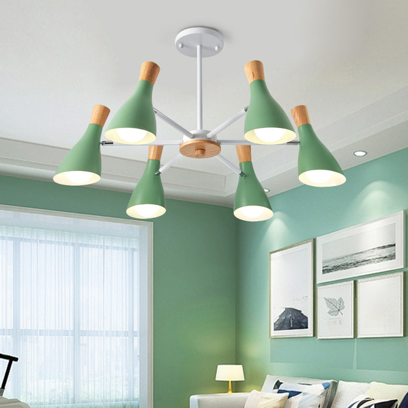 Iron Bias-Cut Bottle Chandelier Lamp Macaron Style Wood Pendant Light for Living Room Clearhalo 'Ceiling Lights' 'Chandeliers' Lighting' options 2307537