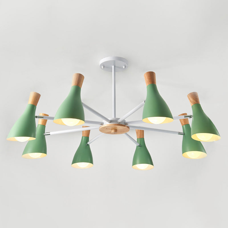 Iron Bias-Cut Bottle Chandelier Lamp Macaron Style Wood Pendant Light for Living Room Clearhalo 'Ceiling Lights' 'Chandeliers' Lighting' options 2307541