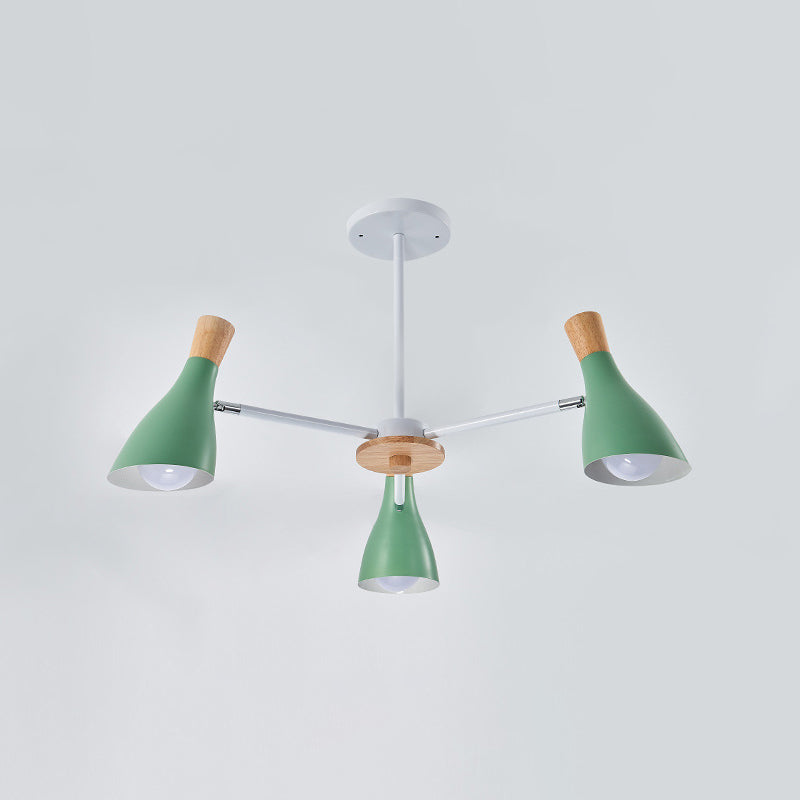 Iron Bias-Cut Bottle Chandelier Lamp Macaron Style Wood Pendant Light for Living Room 3 Green Clearhalo 'Ceiling Lights' 'Chandeliers' Lighting' options 2307542_53053eed-fd26-4706-b0a7-53f6506122c9