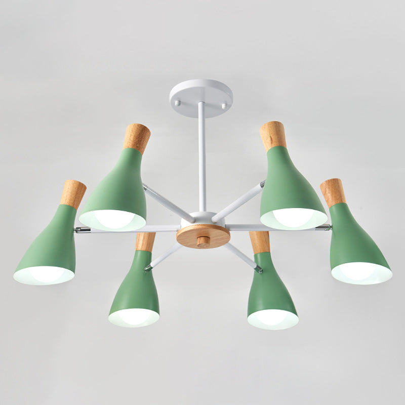 Iron Bias-Cut Bottle Chandelier Lamp Macaron Style Wood Pendant Light for Living Room Clearhalo 'Ceiling Lights' 'Chandeliers' Lighting' options 2307543