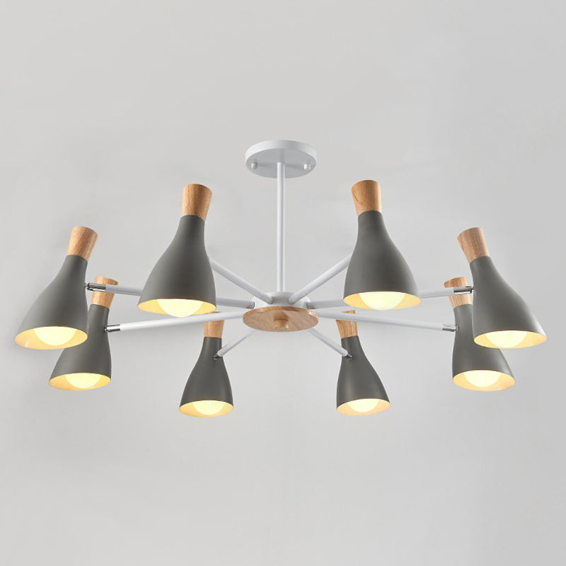 Iron Bias-Cut Bottle Chandelier Lamp Macaron Style Wood Pendant Light for Living Room 8 Grey Clearhalo 'Ceiling Lights' 'Chandeliers' Lighting' options 2307547_fcc0ab30-47c2-45a3-805a-aa9e3dd85f04