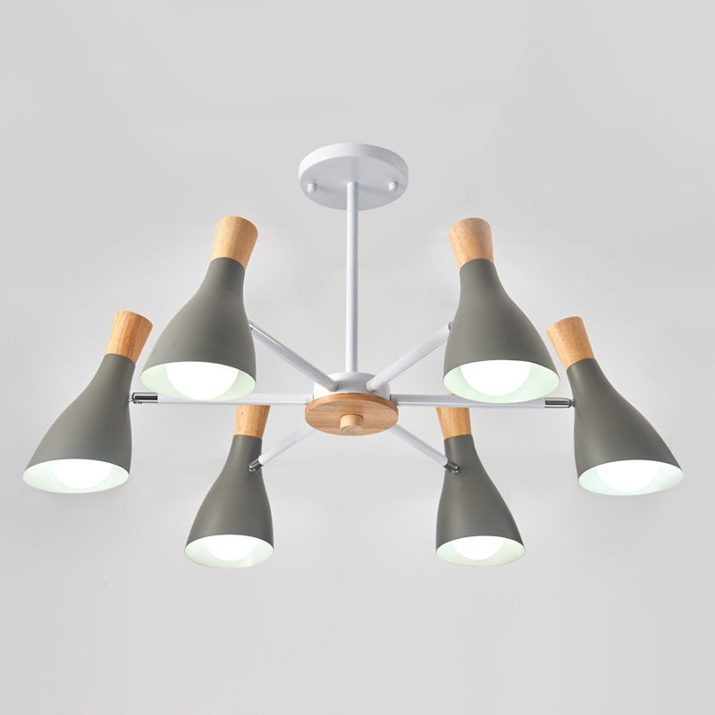 Iron Bias-Cut Bottle Chandelier Lamp Macaron Style Wood Pendant Light for Living Room Clearhalo 'Ceiling Lights' 'Chandeliers' Lighting' options 2307549