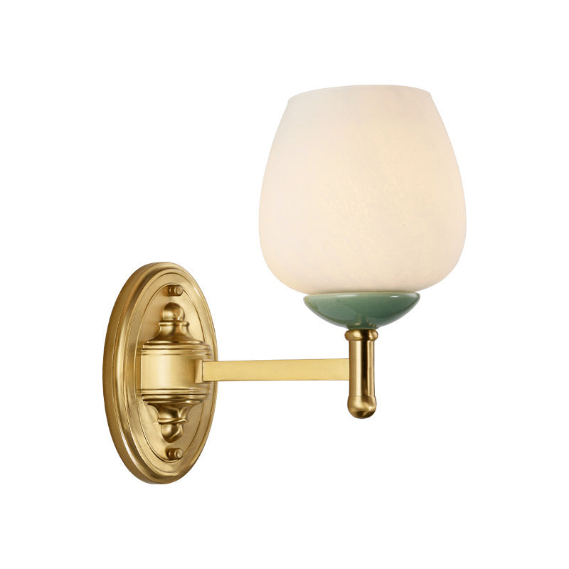 Opal Glass Tapered Wall Sconce Modern 1/2-Light Hall Wall Mount Light Fixture with Porcelain Cap in Gold Clearhalo 'Wall Lamps & Sconces' 'Wall Lights' Lighting' 230755