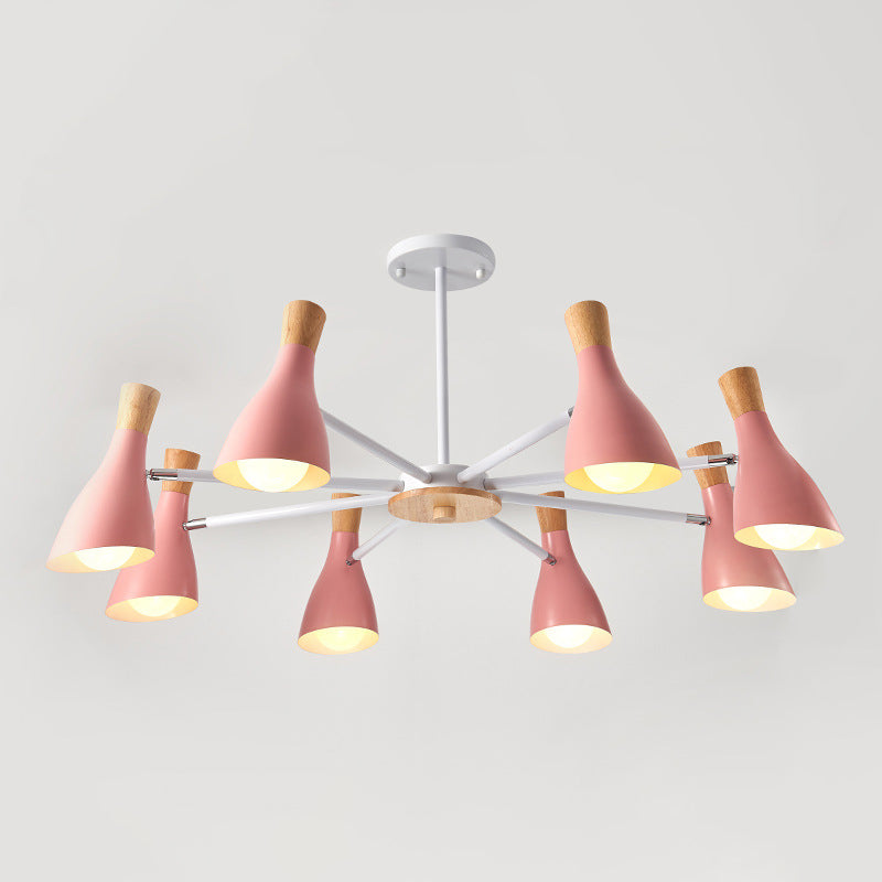 Iron Bias-Cut Bottle Chandelier Lamp Macaron Style Wood Pendant Light for Living Room Clearhalo 'Ceiling Lights' 'Chandeliers' Lighting' options 2307550