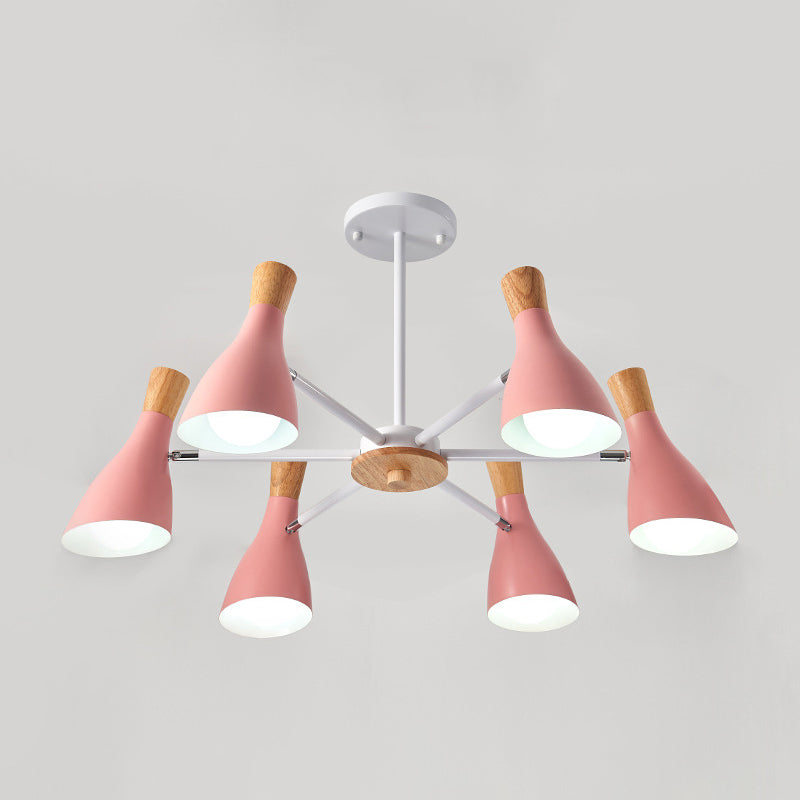 Iron Bias-Cut Bottle Chandelier Lamp Macaron Style Wood Pendant Light for Living Room Clearhalo 'Ceiling Lights' 'Chandeliers' Lighting' options 2307552