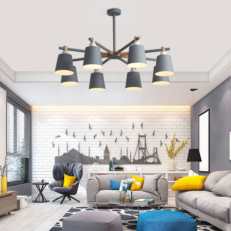 Horn Shade Hanging Light Fixture Nordic Metal Bedroom Ceiling Chandelier with Wooden Joint Clearhalo 'Ceiling Lights' 'Chandeliers' Lighting' options 2307553