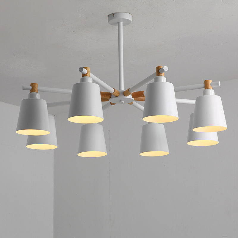 Horn Shade Hanging Light Fixture Nordic Metal Bedroom Ceiling Chandelier with Wooden Joint 8 White Clearhalo 'Ceiling Lights' 'Chandeliers' Lighting' options 2307554_60d9cfe4-ac53-433c-a80a-f0dee9f77928