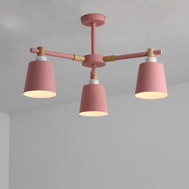 Horn Shade Hanging Light Fixture Nordic Metal Bedroom Ceiling Chandelier with Wooden Joint Clearhalo 'Ceiling Lights' 'Chandeliers' Lighting' options 2307555