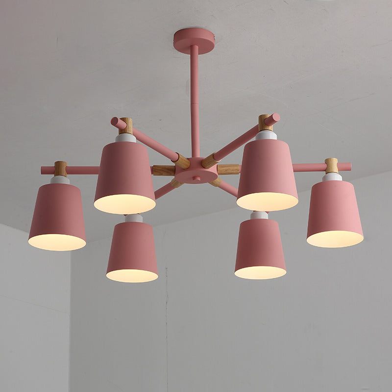 Horn Shade Hanging Light Fixture Nordic Metal Bedroom Ceiling Chandelier with Wooden Joint Clearhalo 'Ceiling Lights' 'Chandeliers' Lighting' options 2307557