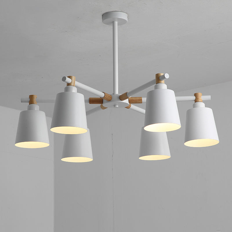 Horn Shade Hanging Light Fixture Nordic Metal Bedroom Ceiling Chandelier with Wooden Joint Clearhalo 'Ceiling Lights' 'Chandeliers' Lighting' options 2307559