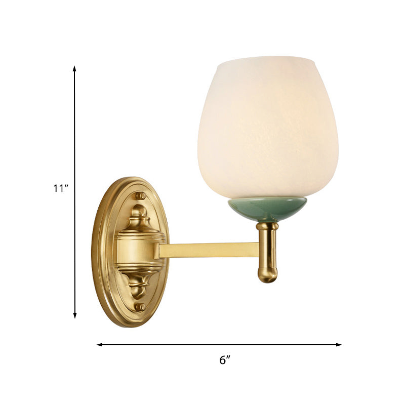 Opal Glass Tapered Wall Sconce Modern 1/2-Light Hall Wall Mount Light Fixture with Porcelain Cap in Gold Clearhalo 'Wall Lamps & Sconces' 'Wall Lights' Lighting' 230756