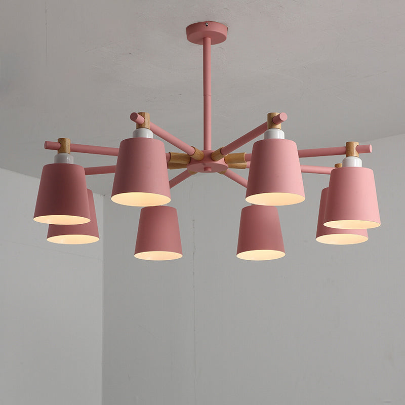 Horn Shade Hanging Light Fixture Nordic Metal Bedroom Ceiling Chandelier with Wooden Joint 8 Pink Clearhalo 'Ceiling Lights' 'Chandeliers' Lighting' options 2307560_25751fc7-7791-42b2-966b-e5acec66fc3f