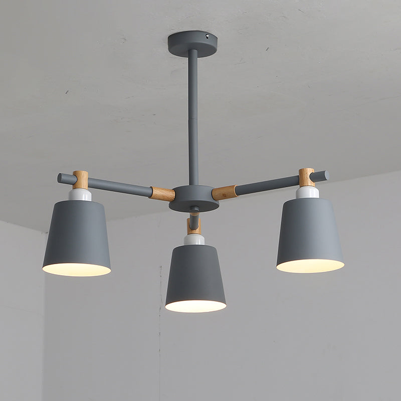 Horn Shade Hanging Light Fixture Nordic Metal Bedroom Ceiling Chandelier with Wooden Joint Clearhalo 'Ceiling Lights' 'Chandeliers' Lighting' options 2307561