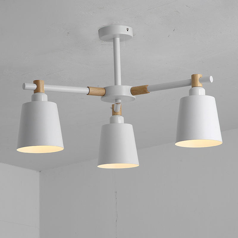 Horn Shade Hanging Light Fixture Nordic Metal Bedroom Ceiling Chandelier with Wooden Joint Clearhalo 'Ceiling Lights' 'Chandeliers' Lighting' options 2307562