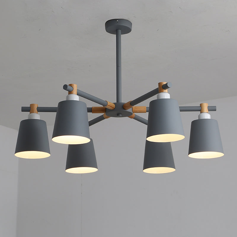 Horn Shade Hanging Light Fixture Nordic Metal Bedroom Ceiling Chandelier with Wooden Joint Clearhalo 'Ceiling Lights' 'Chandeliers' Lighting' options 2307563