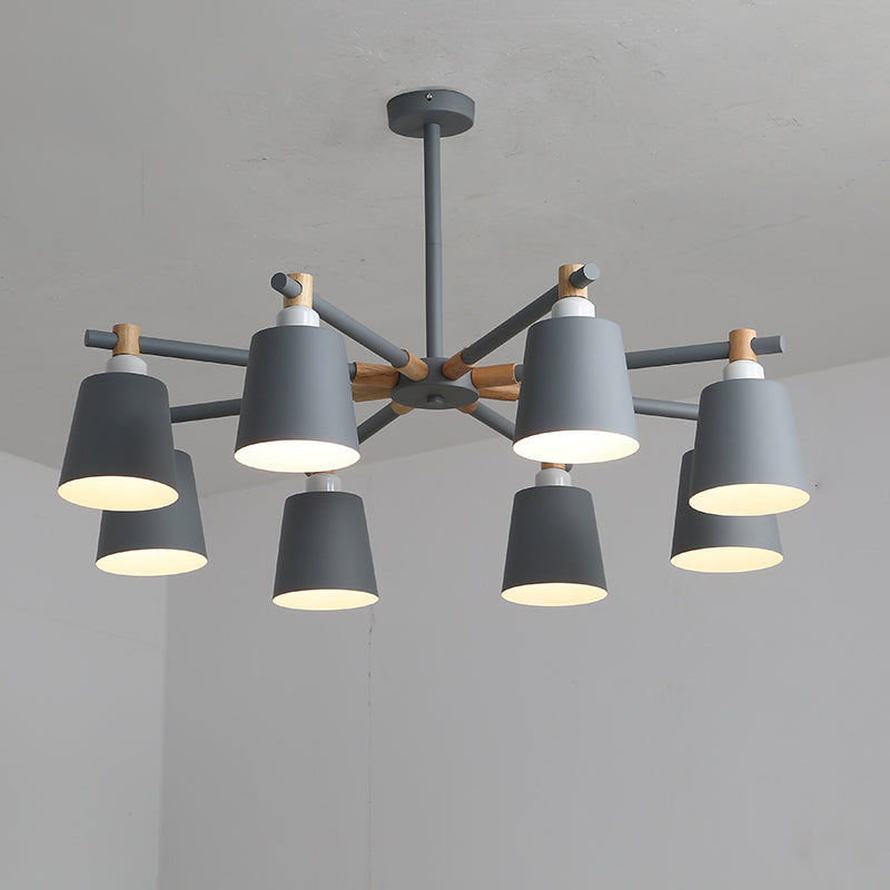 Horn Shade Hanging Light Fixture Nordic Metal Bedroom Ceiling Chandelier with Wooden Joint Clearhalo 'Ceiling Lights' 'Chandeliers' Lighting' options 2307564