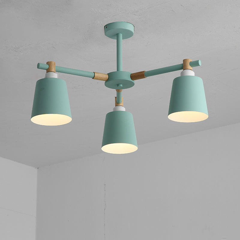 Horn Shade Hanging Light Fixture Nordic Metal Bedroom Ceiling Chandelier with Wooden Joint Clearhalo 'Ceiling Lights' 'Chandeliers' Lighting' options 2307565