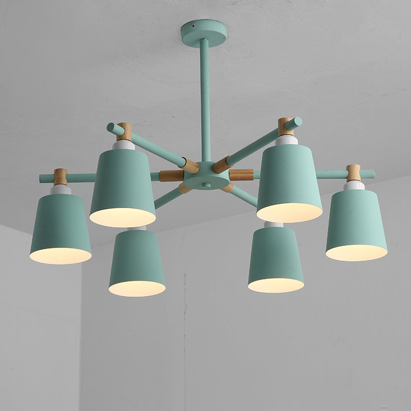 Horn Shade Hanging Light Fixture Nordic Metal Bedroom Ceiling Chandelier with Wooden Joint Clearhalo 'Ceiling Lights' 'Chandeliers' Lighting' options 2307566