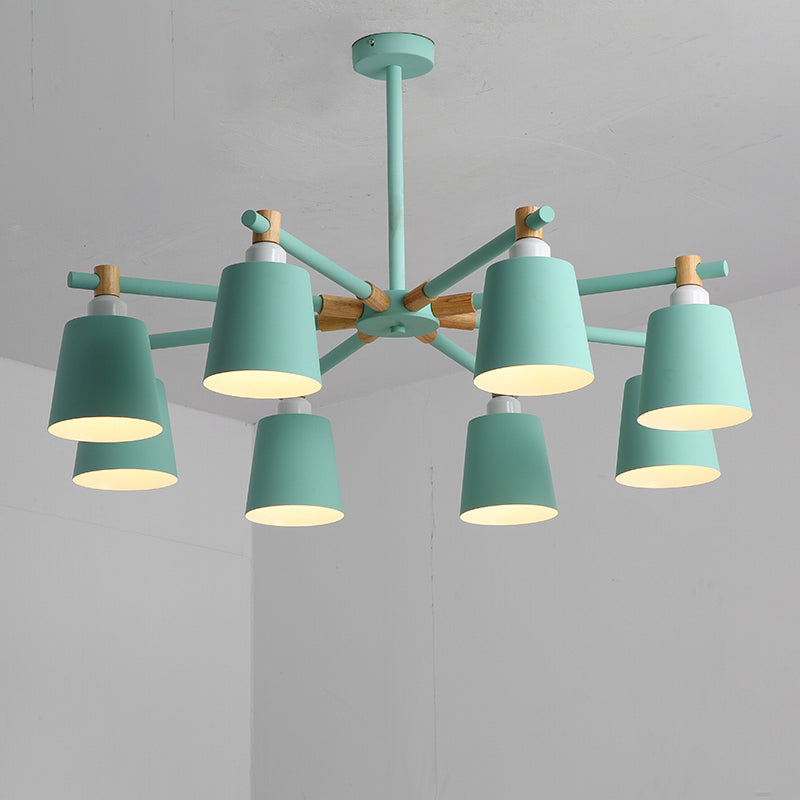 Horn Shade Hanging Light Fixture Nordic Metal Bedroom Ceiling Chandelier with Wooden Joint Clearhalo 'Ceiling Lights' 'Chandeliers' Lighting' options 2307567