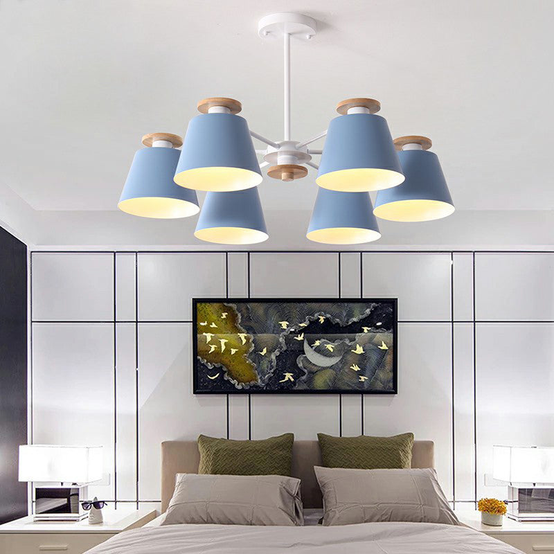 Macaron Trifle Cup Shaped Chandelier Metallic Dining Room Ceiling Pendant Light with Wood Deco Blue Clearhalo 'Ceiling Lights' 'Chandeliers' Lighting' options 2307568_6a5e1e7e-f77e-444b-a819-718ba412caf5