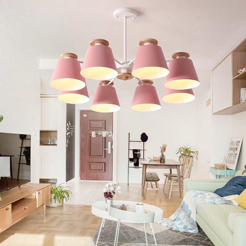 Macaron Trifle Cup Shaped Chandelier Metallic Dining Room Ceiling Pendant Light with Wood Deco Pink Clearhalo 'Ceiling Lights' 'Chandeliers' Lighting' options 2307569_b79651d3-f4bd-4973-b392-9dca2ffe37b6