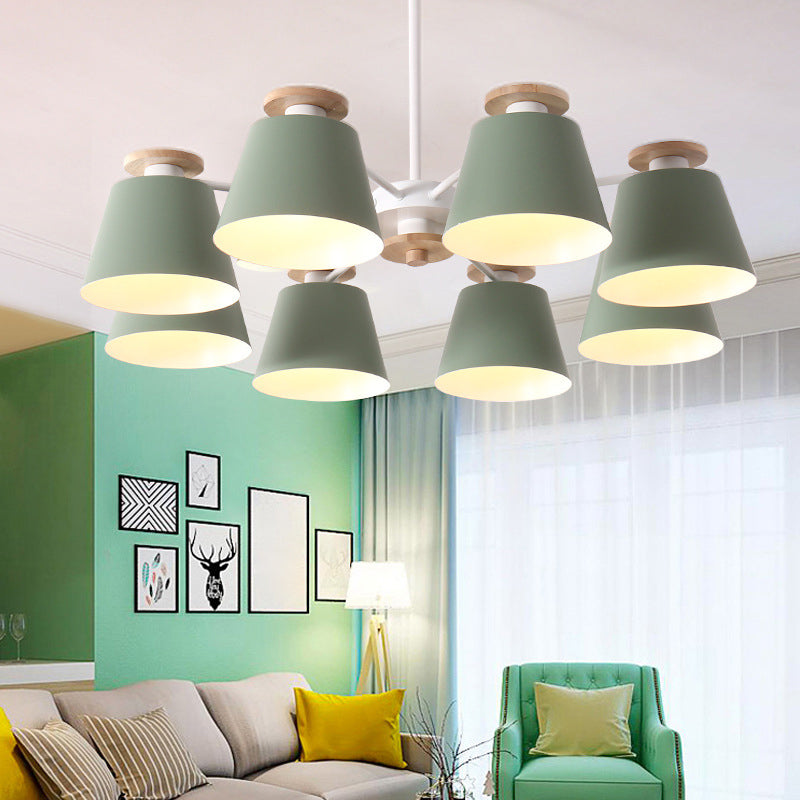 Macaron Trifle Cup Shaped Chandelier Metallic Dining Room Ceiling Pendant Light with Wood Deco Green Clearhalo 'Ceiling Lights' 'Chandeliers' Lighting' options 2307570_d89e03b6-ada6-4f55-911f-5f4d90706e89