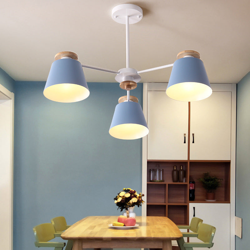 Macaron Trifle Cup Shaped Chandelier Metallic Dining Room Ceiling Pendant Light with Wood Deco 3 Blue Clearhalo 'Ceiling Lights' 'Chandeliers' Lighting' options 2307571_c888cc72-0896-4eb2-b914-75abf38b5cf3