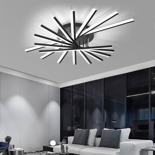 Fan Shaped Bedroom LED Ceiling Fixture Acrylic Minimalism Semi Mount Lighting in Black 9 Black Clearhalo 'Ceiling Lights' 'Close To Ceiling Lights' 'Close to ceiling' 'Semi-flushmount' Lighting' 2307720