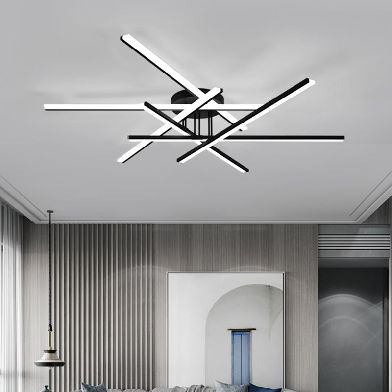 Minimalist Line Art Semi Flush Light Metal Living Room LED Ceiling Lamp in Black Clearhalo 'Ceiling Lights' 'Close To Ceiling Lights' 'Close to ceiling' 'Semi-flushmount' Lighting' 2307727