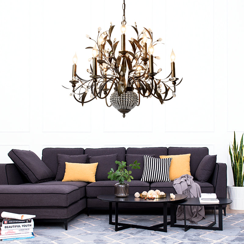 9 Bulbs Branch Ceiling Chandelier Contemporary Metal Suspended Lighting Fixture in Antique Brass Clearhalo 'Ceiling Lights' 'Chandeliers' Lighting' options 230774