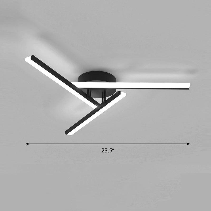 Minimalist Line Art Semi Flush Light Metal Living Room LED Ceiling Lamp in Black Black 23.5" White Clearhalo 'Ceiling Lights' 'Close To Ceiling Lights' 'Close to ceiling' 'Semi-flushmount' Lighting' 2307741