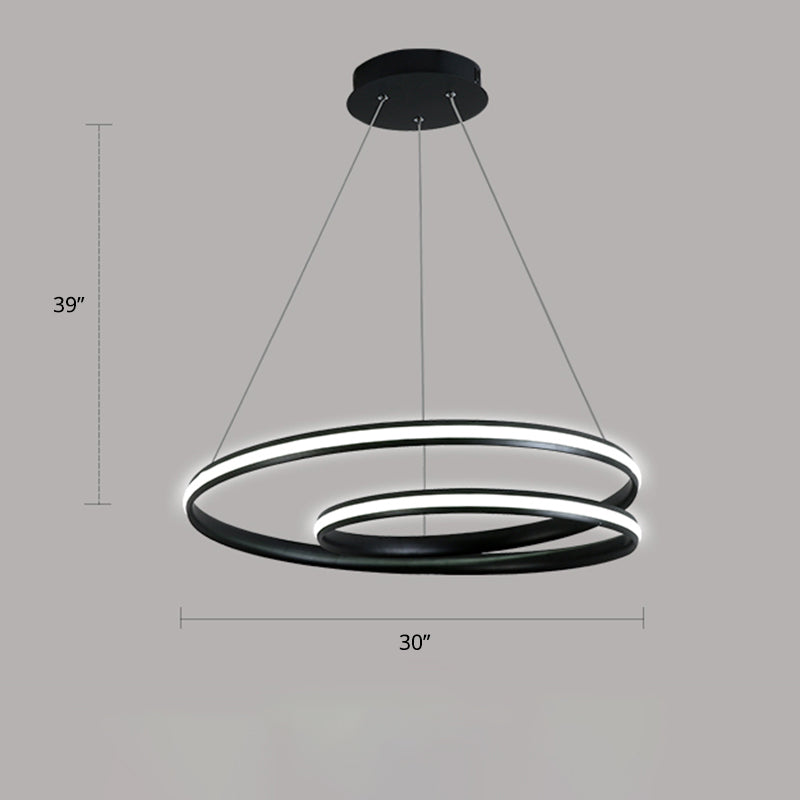 Loop Shaped Dining Room Suspension Lamp Aluminum LED Minimalist Chandelier Light Black 30" White Clearhalo 'Ceiling Lights' 'Chandeliers' 'Modern Chandeliers' 'Modern' Lighting' 2307758