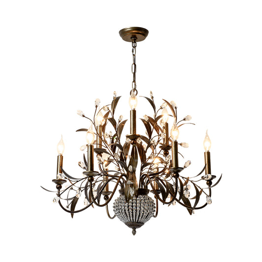 9 Bulbs Branch Ceiling Chandelier Contemporary Metal Suspended Lighting Fixture in Antique Brass Clearhalo 'Ceiling Lights' 'Chandeliers' Lighting' options 230775